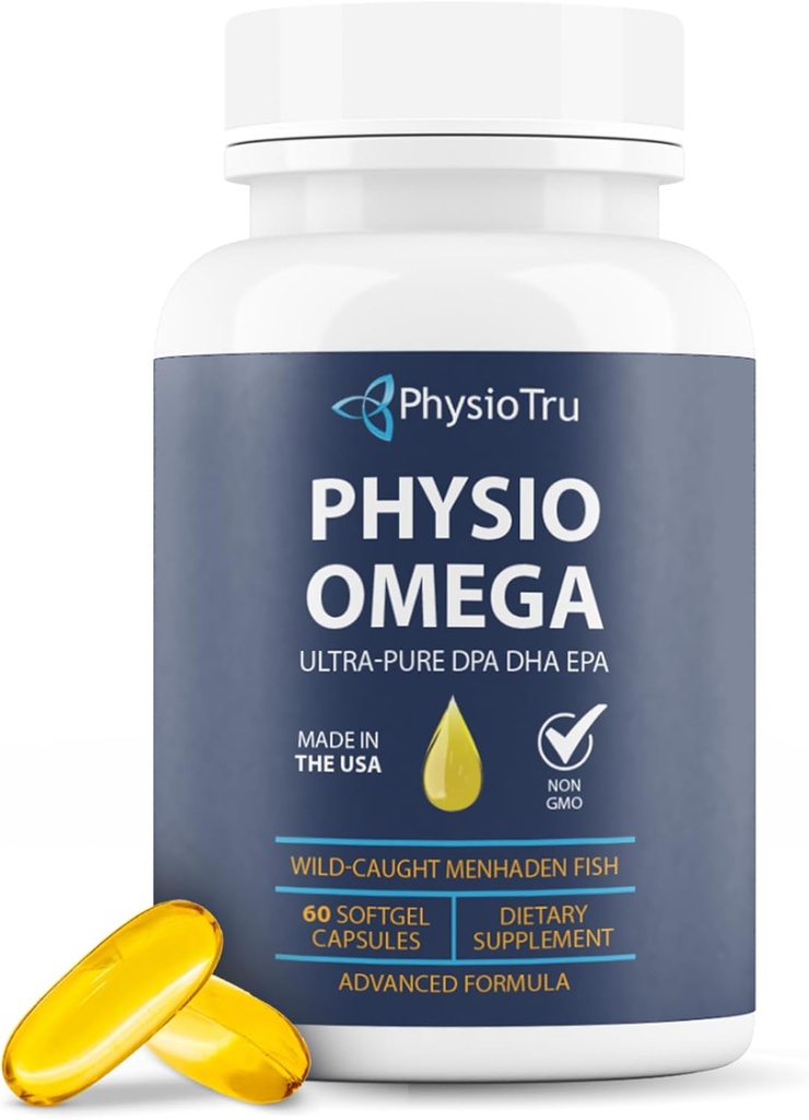 Physio Omega 2400mg fiskeolie med Omega 3 Fedtsyretilskud - Heart & Brain Health Kosttilskud til voksne - Non-GMO, Burpless, Light Citrus Flavor, Sustainable Softgels - 60 Softgels, 30-Day Supply