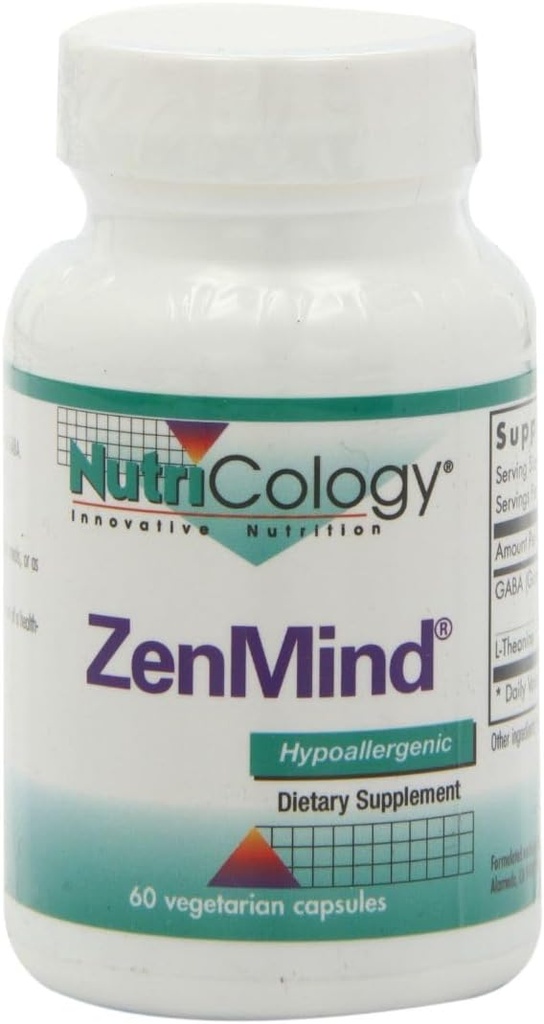 Nutricology ZenMind supplement - Calmness Support, Dag eller nat, GABA, L- Theanin, Hypoallergen, Vegetariske Kapsler - 60 Greve