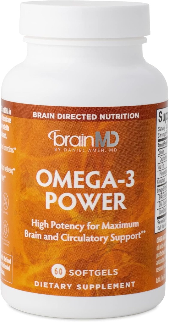 BRAINMD Dr. Amen Omega-3 Power - 60 kapsler - Fælles & immunstøtte supplement - Indeholder DHA & EPA - Gluten Free - 30 Servere