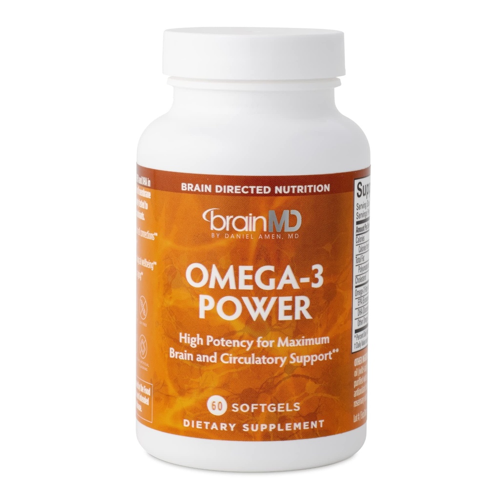 BRAINMD Dr. Amen Omega-3 Power - 60 kapsler - Fælles & immunstøtte supplement - Indeholder DHA & EPA - Gluten Free - 30 Servere