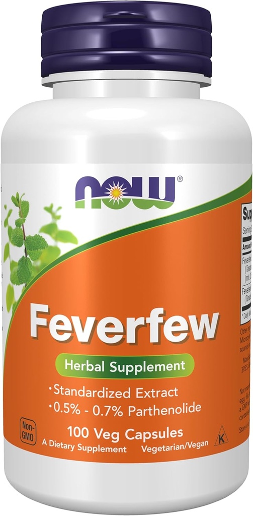 Now Supplements, Feverfew with 0,5% - 0,7% Parthenolide, Herbal Supplement, 100 Veg Kapsler (pakke med 1)