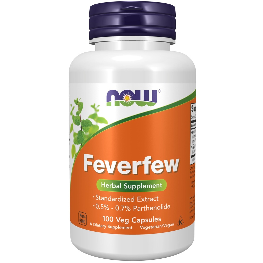 Now Supplements, Feverfew with 0,5% - 0,7% Parthenolide, Herbal Supplement, 100 Veg Kapsler (pakke med 1)