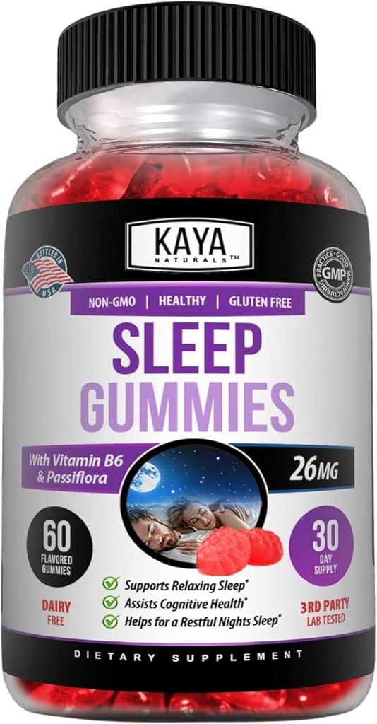 Kaya Naturals Melatonin Gummies (26 mg) Health Supplement & Sleep Aid til voksne, Hjælper dig falde søvn naturligt, B6-vitamin Gummies - 60 Gummy Vitamin til kvinder og mænd - 30-dages levering