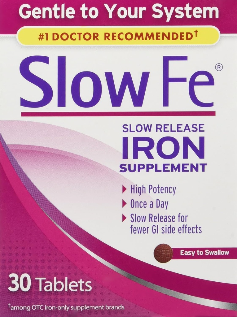 Slow Fe Iron Supplement - Slow Release Tablets, High Potency, Adtle on Your System, 30 Tablets (pakning med 3)