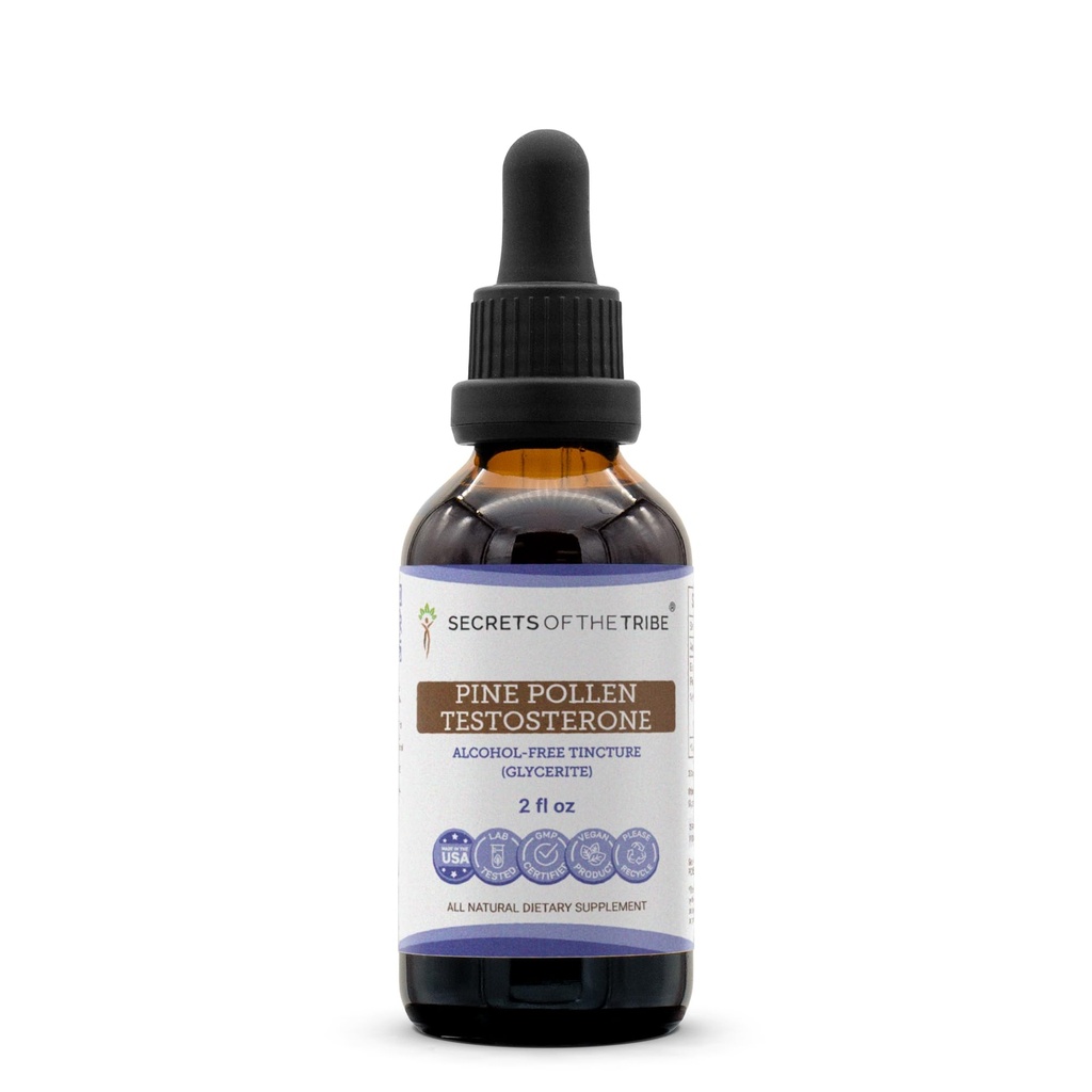 Secrets of the Tribe Pine Pollen Testosterone Alcohol-Free Extract Tincture, Wildcrafted Pine Pollen (Scots Pine, Pinus sylvestris) Dried Pollen Tincture Supplement 2 FL OZ