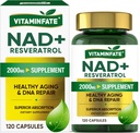NAD + Supplement 2000 mg - 120 Kapsler True NAD + & Resveratrol, NMN Alternative Understøtter Anti- Aging, Cellular Energy & Repair, Metabolisme & Brain Boost til mænd og kvinder