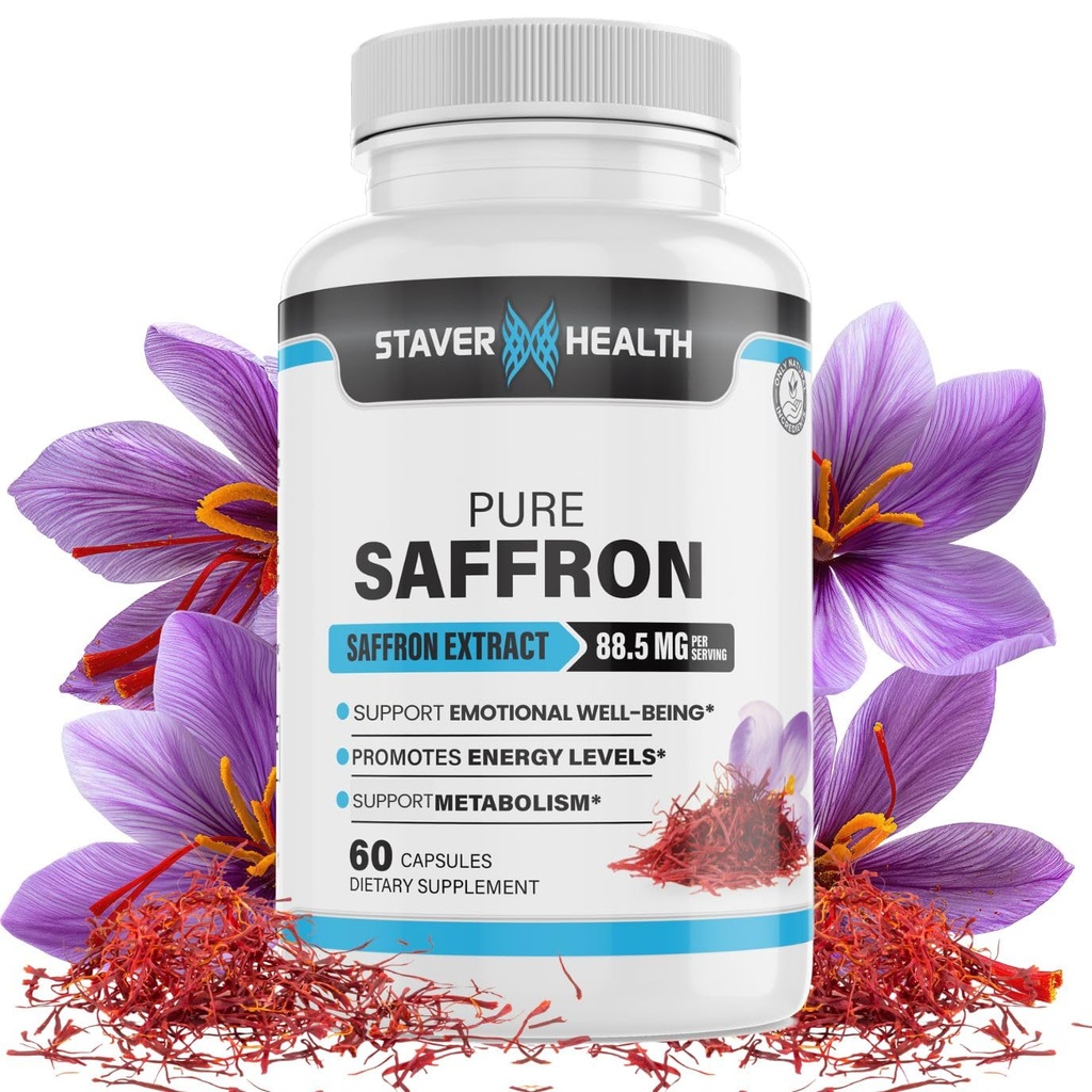 Pure Saffron Extract kapsler, 88,5 mg, 60 Veggie kapsler til Mood Enhancement, og energistøtte