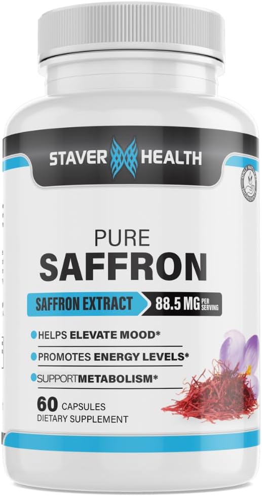 Pure Saffron Extract kapsler, 88,5 mg, 60 Veggie kapsler til Mood Enhancement, og energistøtte