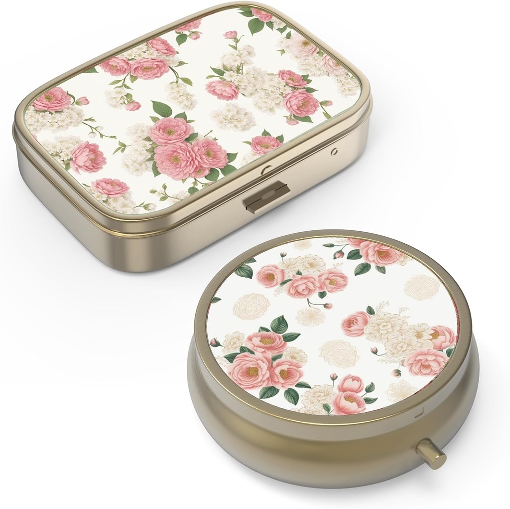 Pill Organizer Pill Box med spejl Retro Small Pill Case til purse eller Pocket Bronze Pill Box eller vitaminer, fiskeolie, kosttilskud, Pill Containe Travel Gaver