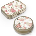 Pill Organizer Pill Box med spejl Retro Small Pill Case til purse eller Pocket Bronze Pill Box eller vitaminer, fiskeolie, kosttilskud, Pill Containe Travel Gaver