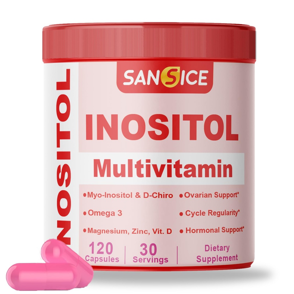 Myo & D- Chiro Inositol Multivitamin Kapsler, 2000mg Myo - Inositol & 50mg D- Chiro Inositol 40: 1 Blend, Vitamin B8 Supplement for kvindelige Hormone (120 Kapsler)