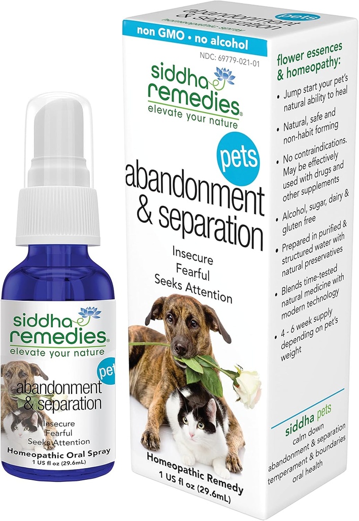 Siddha Remedies Abandadories & Separation for Kæledyr124; Natural Homøopatisk Remedy for Hunde, Katte, og Dyr Bud124; naturligt hjælper dyr med frygt og obsessive adfærd Bud124; Understøtter sund uafhængighed