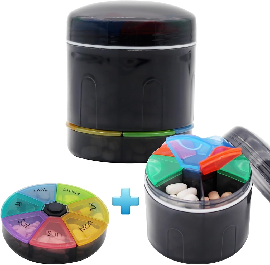 Ekstra stor transportabel pille sag med dobbelt lag 7 Compartments Medicine Box Månedlig pille Organizer (Stor flaske)