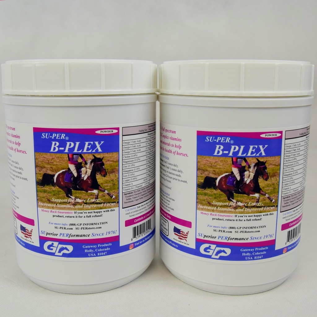 SU- PER B- Plex Powder Equine Vitaminer - Complete B- Complex Horse Vitaminer og Minerals Supplement - Sunde køer, røde blodceller, Horse Calming Powder - 2,5 pund, (2 Pack)
