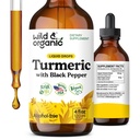Wild & Organic Gurkemeje Tinktur - Gurkemeje med sort peber ekstrakt - Mobility Support - Curcumin Root Liquid Drops - Vegan, Sukker & Alkohol- Free - 4 fl oz