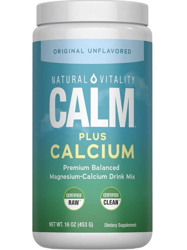 Natural Vitality Calm, Magnesium Citrate & Calcium Supplement, Drink Mix Powder understøtter en sund reaktion på stress, Gluten Free, Vegan, & Non- GMO, Original, 16 oz