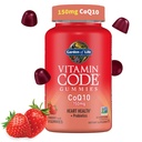 Life Vitamin Code CoQ10 Gummies 150 mg, Coenzym Q10 for Heart Health, Energy Production & Sund Aging + Prebiotika & Probiotika til fordøjelse, Non- GMO, Gluten- Free, 60 Strawberry Gummies