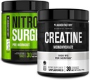 Jacked Factory NITROSURGE Pre Workout Supplement (Green Apple, 30 Servere) & Creatin monohydrat pulver (Unflavored, 30 Servere)