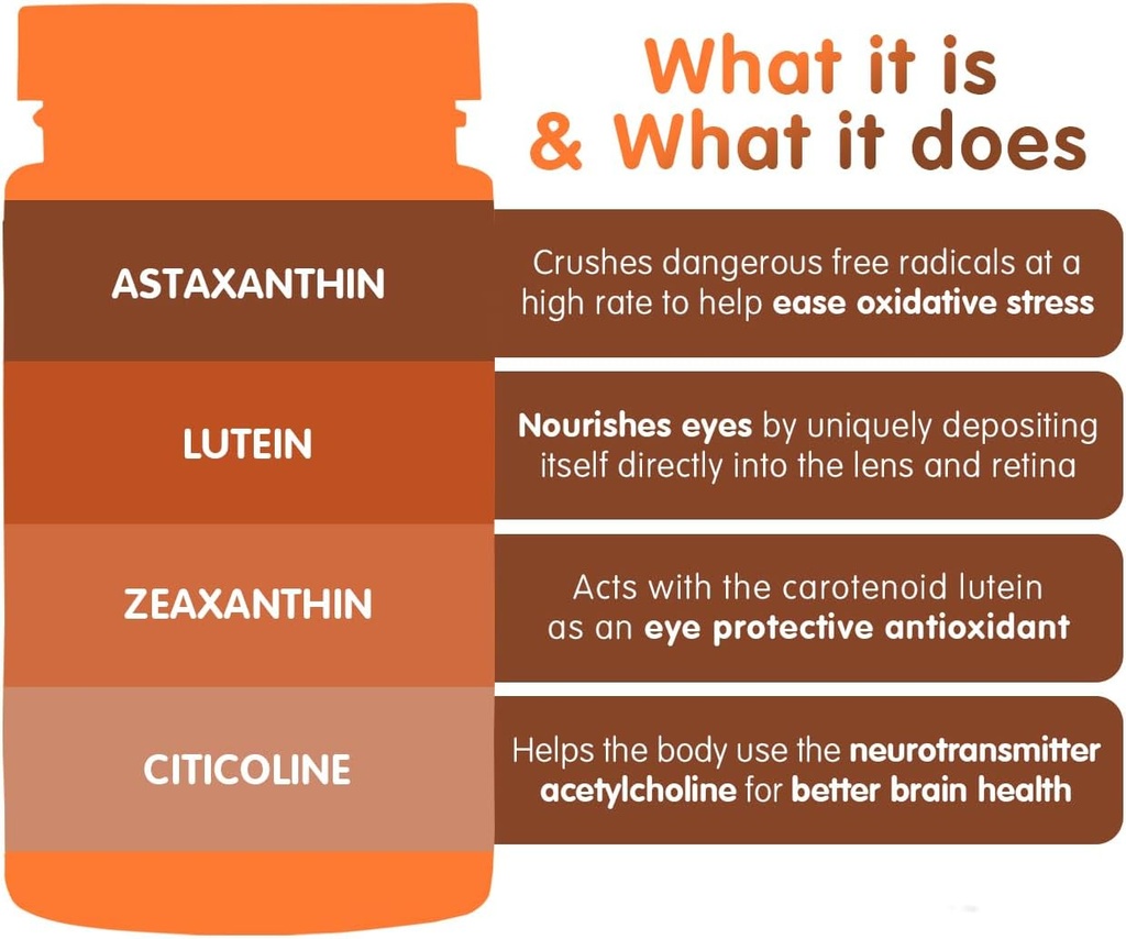 F * OX VCS Vision & Brain Health Supplement - 30-Day Supply (60 Vegan Kapsler) - med Lutein & Citicolin til øje funktion, Focus & Oxidative Stress Support - Made in USA