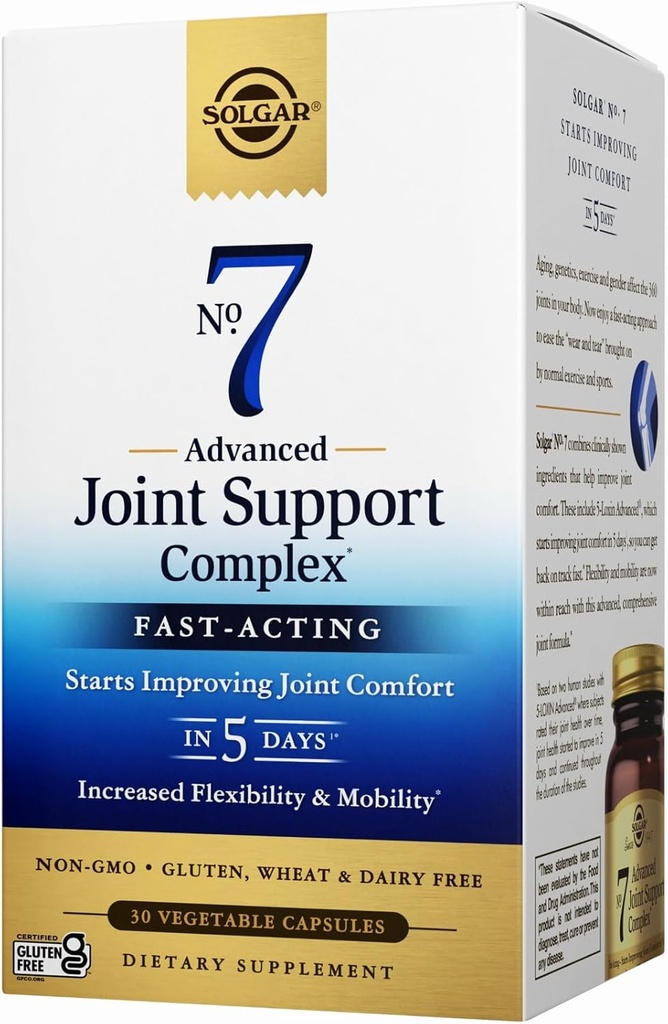 Solgar No. 7 Advanced Joint Support Complex - Øget fleksibilitet og mobilitet - Non-GMO, Gluten, Hvede & Dairy Free - 30 Serveringer
