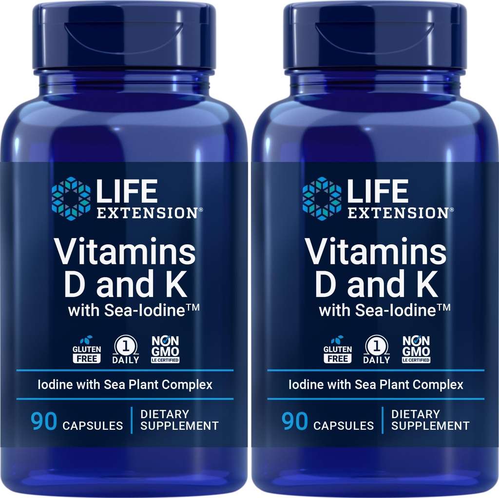 Life Extension Vitamin D og K med Sea- Jod, 90 kapsler