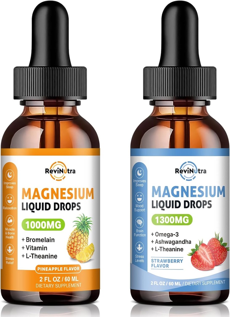 2 Pack Magnesium Liquid Drops Sugar- Free Ananas & Strawberry Flavor