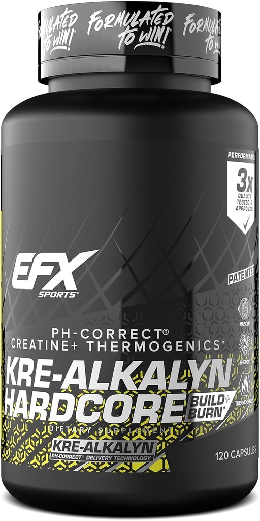 EFX Sports Kre- Alkalyn Hardcore Note 124; Termogen pH Korrekt Creatin Monohydrat Pill Supplement
