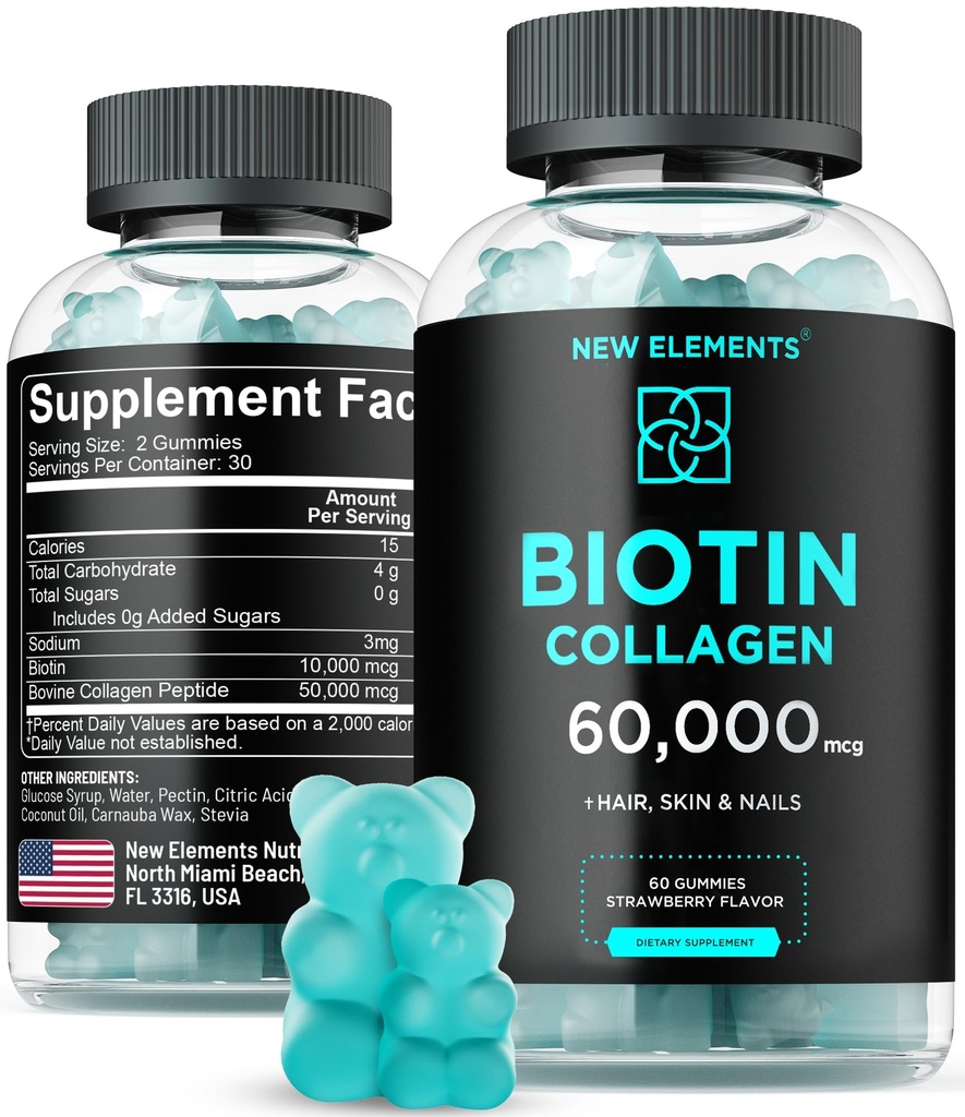 Biotin & Collagen Peptider Gummies - 50,000mcg Collagen + 10,000mcg Biotin Note 124; Hår, Hud & Nails Support til mænd & Kvinder
