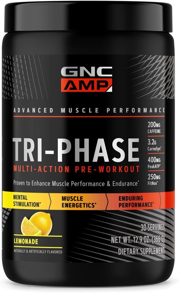GNC AMP Tri- Fase Multi- Action Pre- workout - Lemonade (30 Servere)