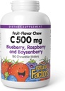 Naturlige faktorer Kids tyggetabletter C 500 mg, understøtter immunforsvar, knogler, tænder og tandkød, blåbær, hindbær og boysenbær, 180 Wafers