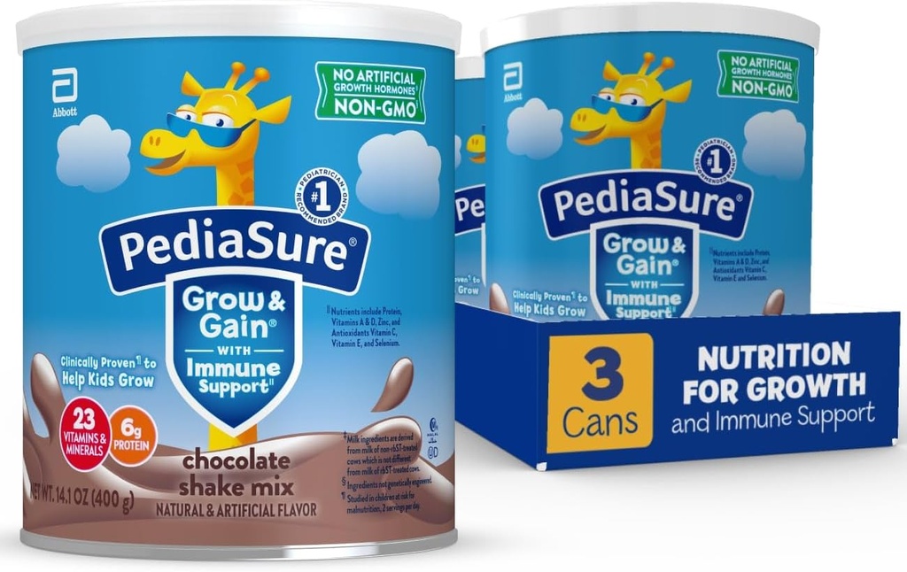 PediaSure Grow & Gain med immunforsvar Ryst Mix Powder, 23 Vitamin & Min, 6g Protein, Non- GMO, Gluten- fri, Chokolade, 14.1 oz Can, pakke med 3-24 portioner