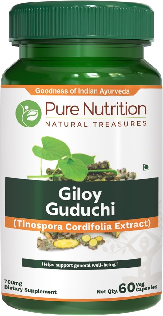Pure Nutriton Giloy Guduchi Extract 700mg Capsule. (Tilsvarende 5200mg Giloy Powder). Ikke GMO 'er: 124; En gang daglig: 124; 60 dages forsyning.