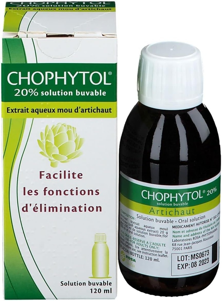Chophytol 20% - Drinkbar løsning (med Artichoke) - at fremme lever & Nyre funktion - 120ml Flaske