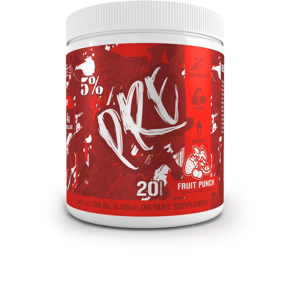 5% Nutrition Code Red Series Pre Workout Powder for Mænd & Kvinder; Energy, Pump, Power, Protein Syntese & Focus; 124; 300mg Koffein, L- Citrulin, Glycerol, Taurine, Alpha GPC, Huperzin (Fruit Punch)