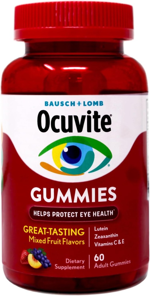 Ocuvite Eye Vitamin & Mineral Supplement, Gummy Multivitamin til øjne, Zink, C-vitamin & E, Lutein & Zeaxanthin Kosttilskud til Vision Support til voksne, 60 Gummies