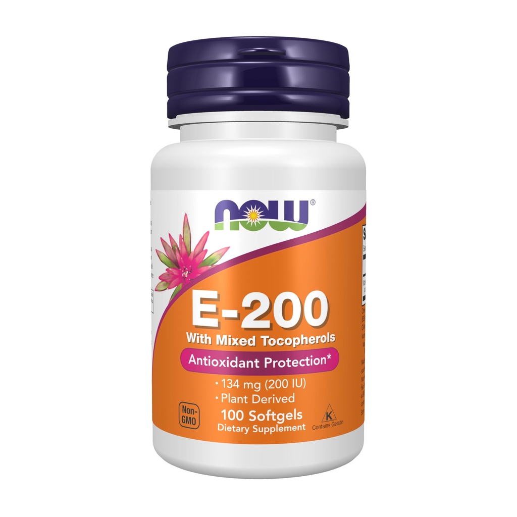 Now Foods Supplements, Vitamin E- 200 IE Blandede tocopheroler, Antioxidant Protection *, 100 Softgels