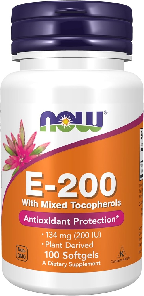 Now Foods Supplements, Vitamin E- 200 IE Blandede tocopheroler, Antioxidant Protection *, 100 Softgels
