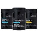 Sports Research Body Wellness Pack - Double Strength L- Theanine (Suntheanine) Supplement 200mg, Triple Strength Omega 3 Fish Oil (1250mg) og Vegan Vitamin D3 (5000 IE) + K2 (100mcg Mk7)