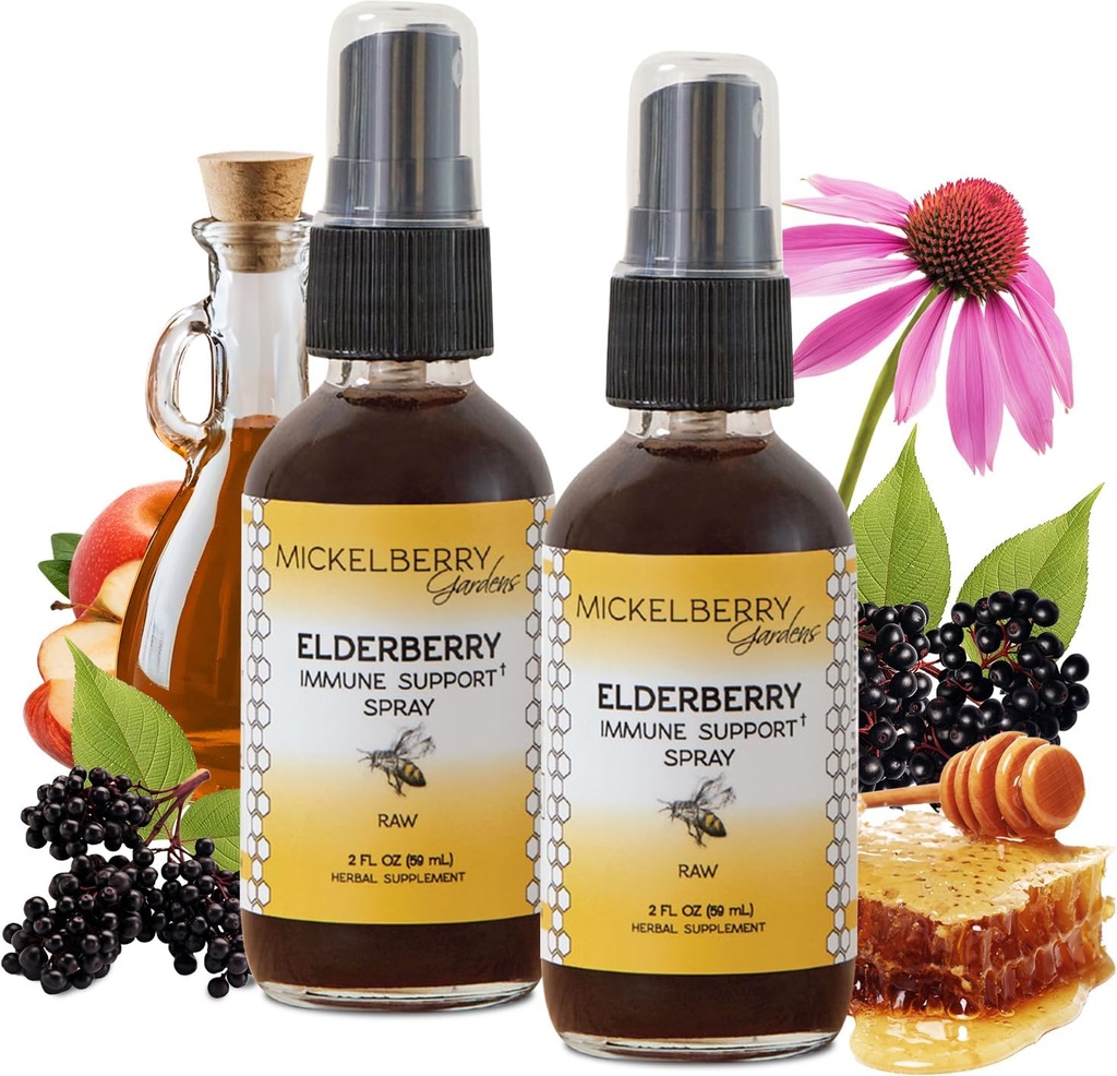 Mickelberry Gardens Elderberry Honey Propolis Hals Spray - Naturlig immunforsvar og Hals Coat til børn og voksne, 2 Ounces (pakke med 2)