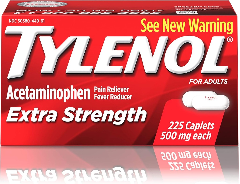 Tylenol Ekstra styrke kapsler med 500 mg Acetaminophen, Pain Reliever & Feber Reducer, For hovedpine, Backache & Menstruel Smerte Relief, 225 ng