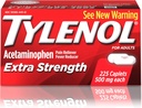 Tylenol Ekstra styrke kapsler med 500 mg Acetaminophen, Pain Reliever & Feber Reducer, For hovedpine, Backache & Menstruel Smerte Relief, 225 ng
