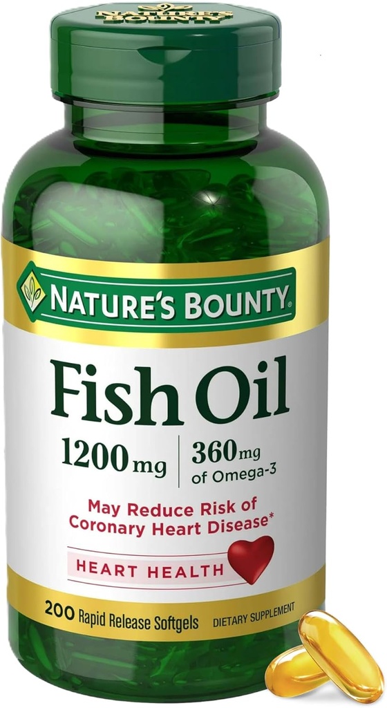 Nature 's Bounty Fish Oil Omega 3 Kosttilskud - Understøtter hjerte sundhed, 1200 Mg Fish Oil, Omega-3, 200 Softels (Pack of 1)