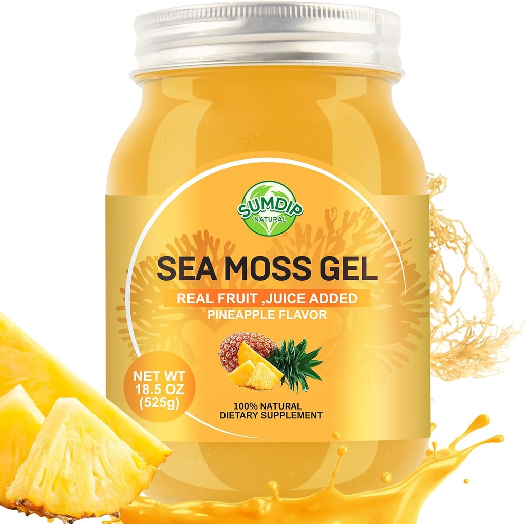 18.5OZ Sea Moss Gel, Raw Flavored Irish Seamoss Gel immun og fordøjelsesstøtte Vitamin Mineral Kosttilskud, Ananas