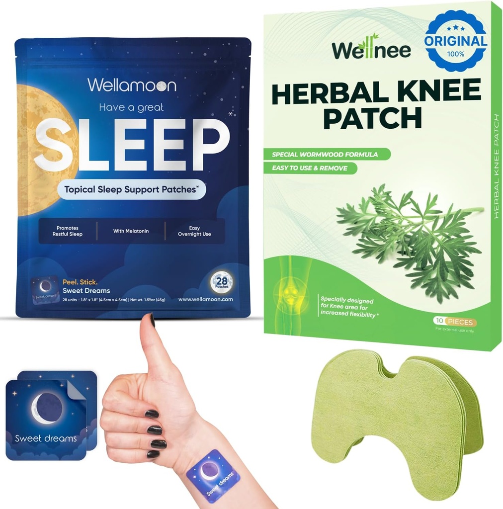 Wellnee & Wellamoon Wellness Pack: Herbal Knee Comfort Patches (10 Greve) & Natural Sleep Support Patches (28 Greve) - Joint & Muscle Comfort med Plant- Based Sleep Aid