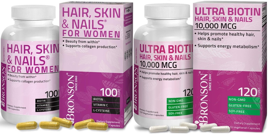 Bronson hår, hud og negle med biotin ekstra styrke Vitamin supplement til kvinder + Ultra biotin 10.000 Mcg