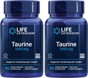 Life Extension Taurine, Pure Taurine Aminosyretilskud, hjerte, lever og hjerne sundhed, lang levetid, muskel og motion, 1000 mg dosis, Non- GMO, Gluten- Free - Two Pack - 90 Vegetariske kapsler x 2