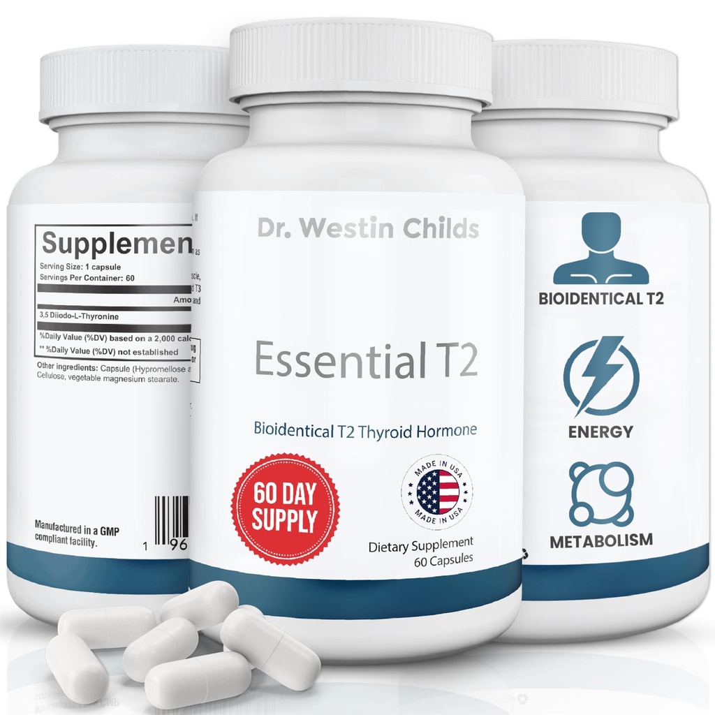 Dr. Westin Childs Essential T2 - T2 Thyroid Support Supplement med Bio- Identical 3,5 Diiodo- l- thyronin for Hypothyroidisme, Hashimotos, Thyroidektomi & Rai, Non GMO, 60 Day Supply