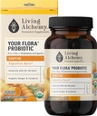 Din Flora Probiotic Soothe - Non- GMO Probiotika med gæret Soybean, Ingefær, & gurkemeje for Gut Balance, fordøjelse, & Support - Prebiotika, Postbiotika, fordøjelsesenzymer - Living Alchemy, 60 Pcs