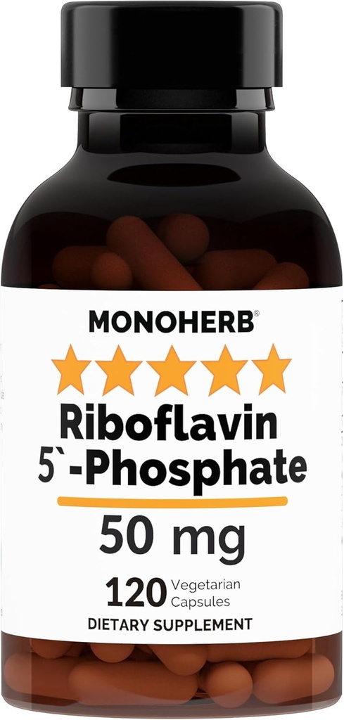 MONOHERB Riboflavin 5 '- phosphat 50 mg - 120 Vegetariske kapsler - Bioactive Vitamin B2