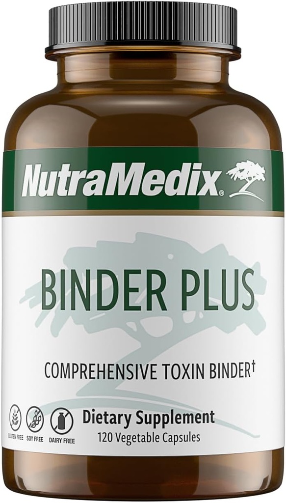 NutraMedic Binder Plus - Omfattende toksin Binder & Body Detoxifier - Prebiotic Antioxidant Support + Inulin, Bentonit, Aloe Vera, Aktiveret Charcoal, Fulvic Minerals & Chitosan (120 kapsler)